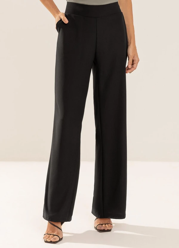 Gris - Calça Pantalona em Tecido Fluido Preto