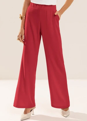 Gris - Calça Pantalona em Tecido Fluido Vermelho - GRIS