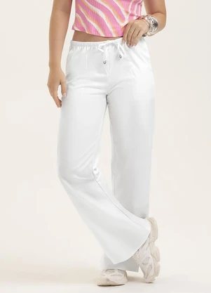 Cativa - Calça Pantalona em Tricoline Branco - CATIVA