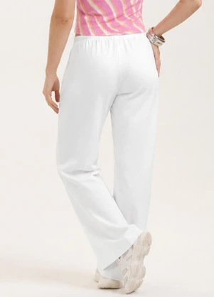 Cativa - Calça Pantalona em Tricoline Branco - CATIVA