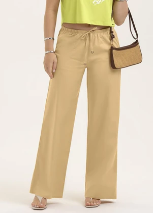 Cativa - Calça Pantalona em Tricoline Marrom - CATIVA