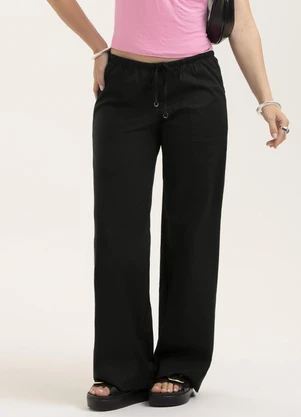Cativa - Calça Pantalona em Tricoline Preto - CATIVA