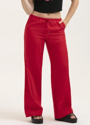 Cativa - Calça Pantalona em Tricoline Vermelho - CATIVA