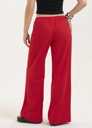 Cativa - Calça Pantalona em Tricoline Vermelho - CATIVA
