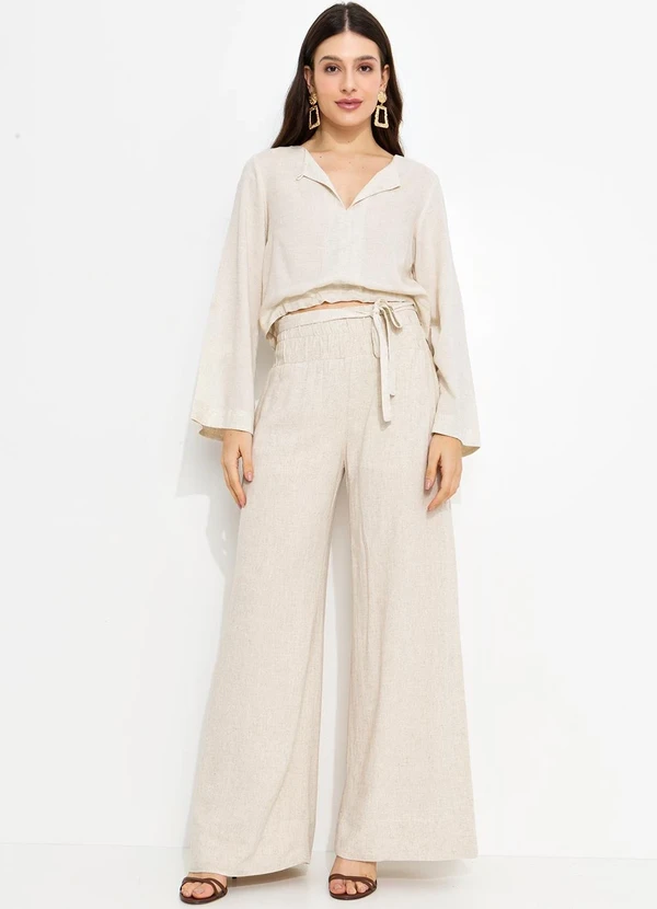 You Premium - Calça Pantalona em ViscolinhoBege 10