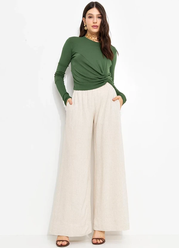 You Premium - Calça Pantalona em ViscolinhoBege 3