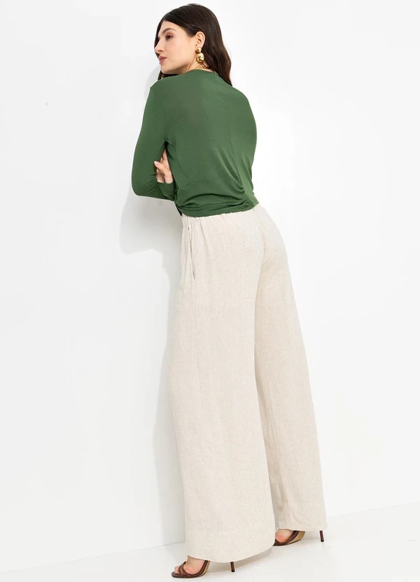 You Premium - Calça Pantalona em ViscolinhoBege 4