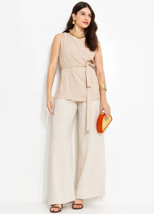 You Premium - Calça Pantalona em ViscolinhoBege 6