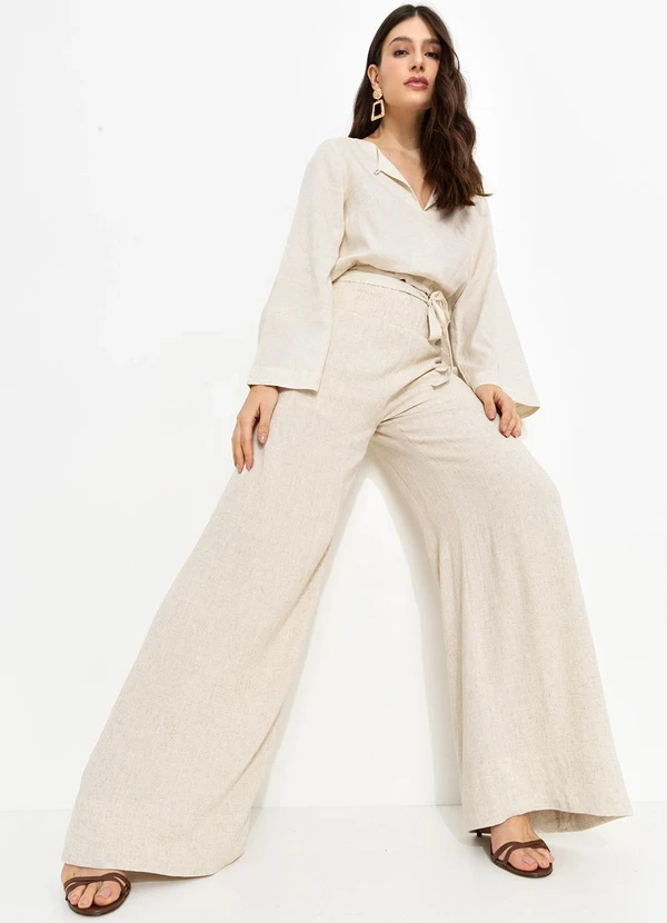 You Premium - Calça Pantalona em ViscolinhoBege 7