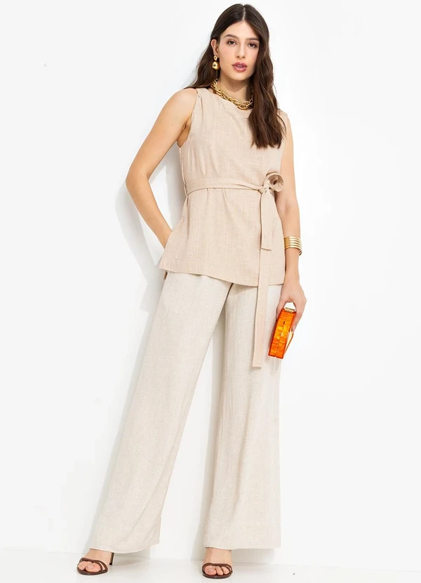 You Premium - Calça Pantalona em ViscolinhoBege 8