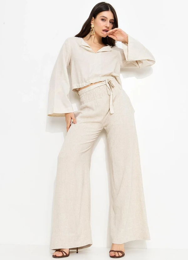 You Premium - Calça Pantalona em ViscolinhoBege 9