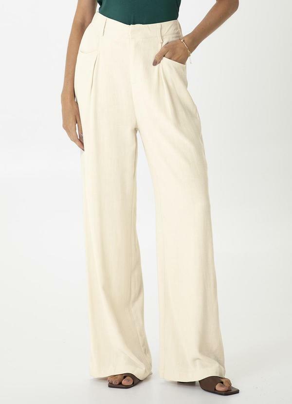 Malwee - Calça Pantalona em Viscolinho Bege