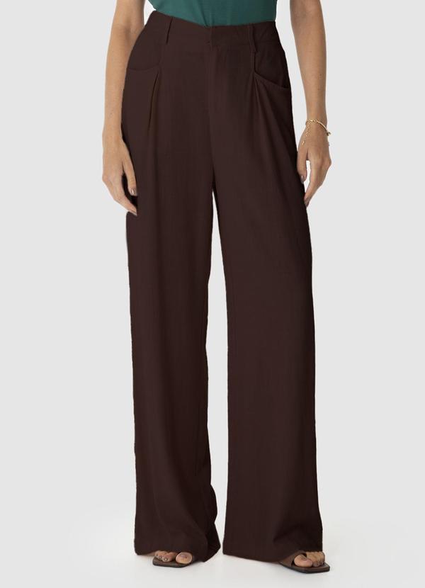Malwee - Calça Pantalona em Viscolinho Marrom