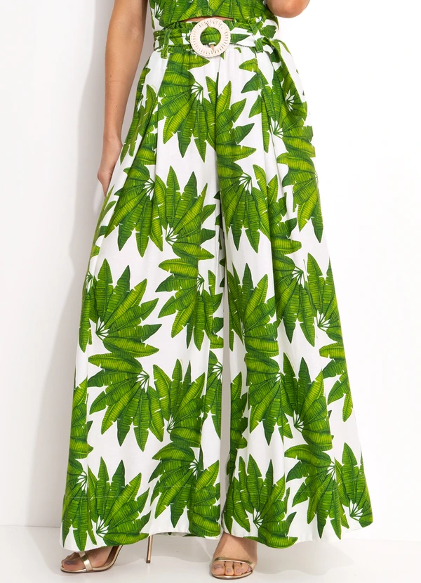 Farm - Calça Pantalona em Viscolinho Verde