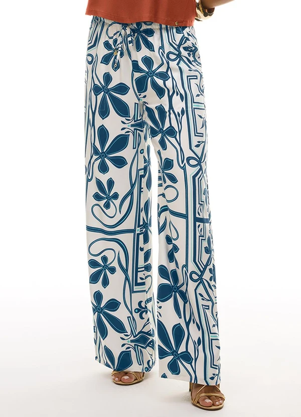 Gris - Calça Pantalona em Viscose Azul