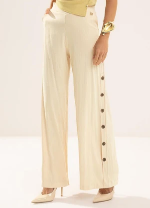 Gris - Calça Pantalona em Viscose com Elastano Bege - GRIS