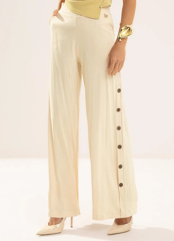 Gris - Calça Pantalona em Viscose com Elastano Bege