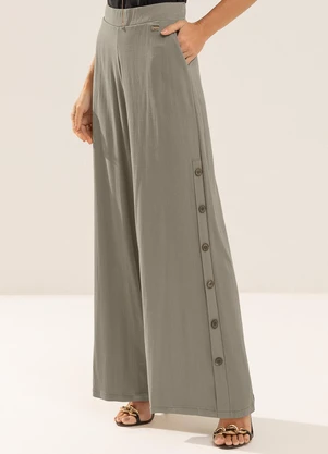 Gris - Calça Pantalona em Viscose com Elastano Cinza - GRIS