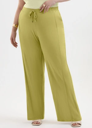 Cativa Plus Size - Calça Pantalona em Viscose com Elastano Verde - CATIVA PLUS SIZE