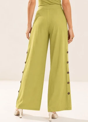 Gris - Calça Pantalona em Viscose com Elastano Verde - GRIS