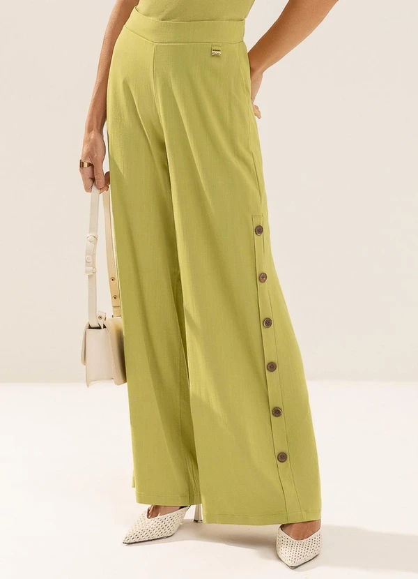 Gris - Calça Pantalona em Viscose com Elastano Verde
