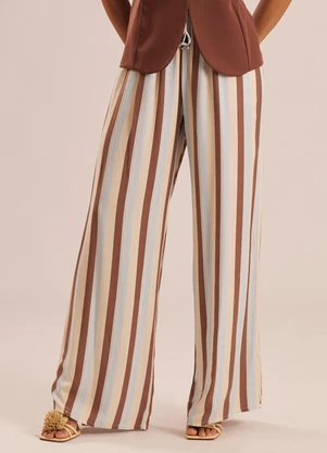 Doce Trama - Calça Pantalona em Viscose Listrada Miragem Azul - DOCE TRAMA