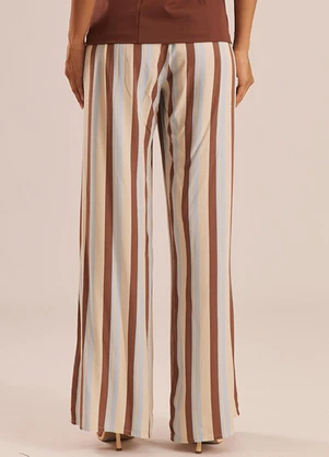 Doce Trama - Calça Pantalona em Viscose Listrada Miragem Azul - DOCE TRAMA