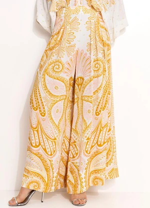 Farm - Calca Pantalona em Viscose Amarelo - FARM