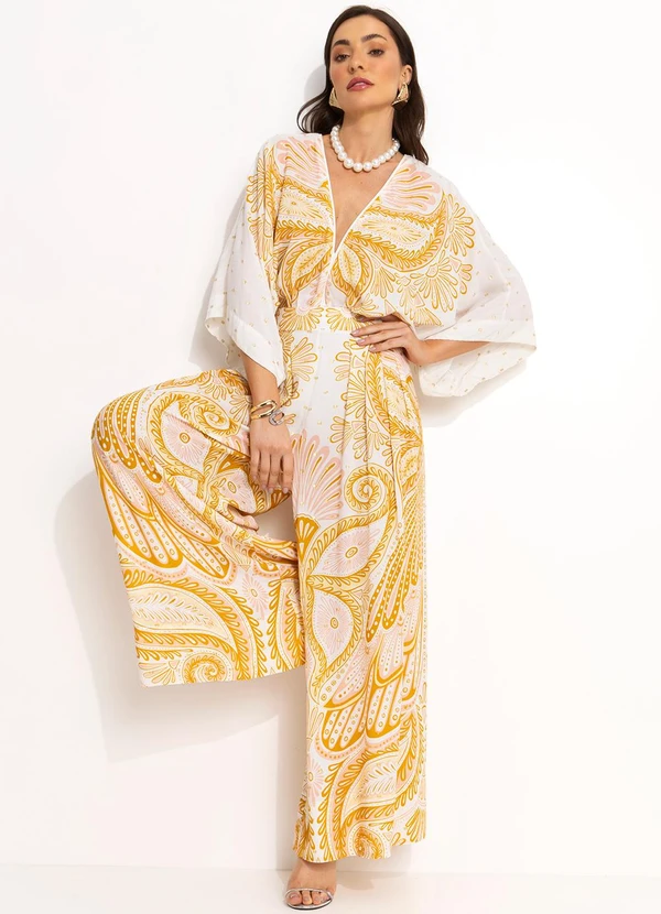 Farm - Calca Pantalona em Viscose Amarelo 8