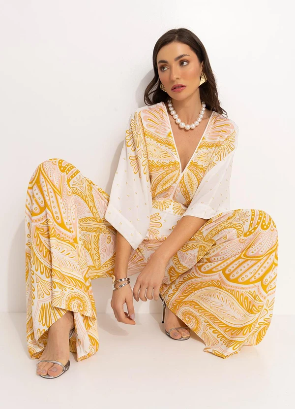 Farm - Calca Pantalona em Viscose Amarelo 9