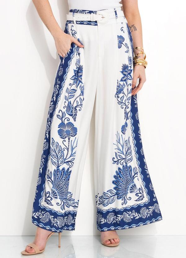 Farm - Calca Pantalona em Viscose Azul