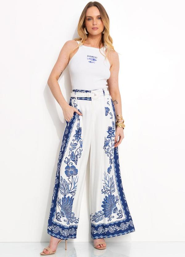 Farm - Calca Pantalona em Viscose Azul 3