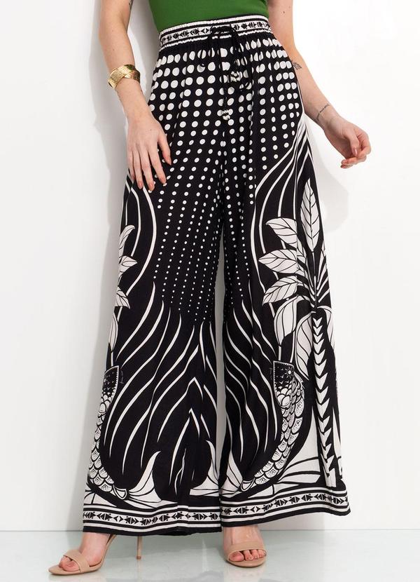 Farm - Calça Pantalona em Viscose Preto