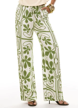 Gris - Calça Pantalona em Viscose Verde - GRIS