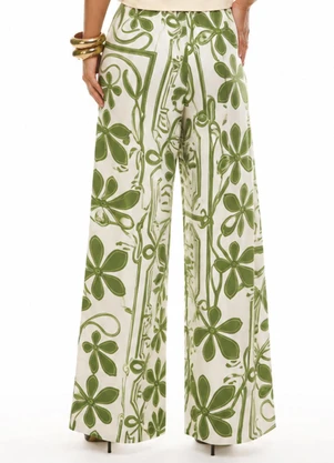 Gris - Calça Pantalona em Viscose Verde - GRIS