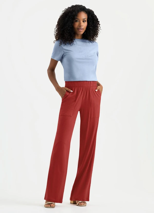 Cativa - Calça Pantalona em Viscose Vermelho