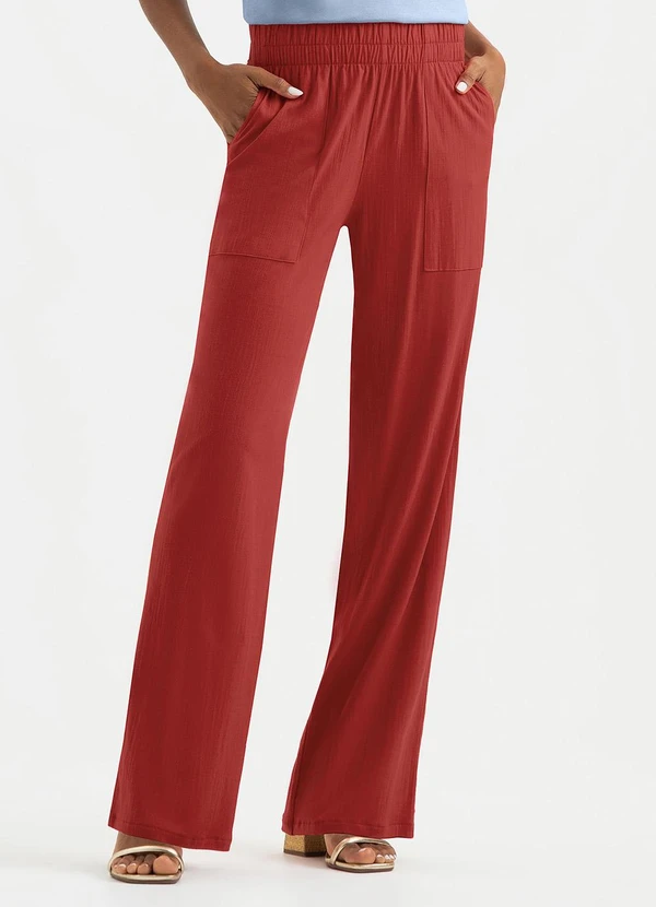 Cativa - Calça Pantalona em Viscose Vermelho 2