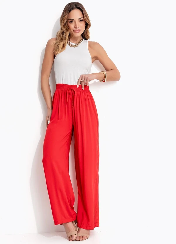 Bimini - Calça Pantalona em Viscosse Vermelho 3