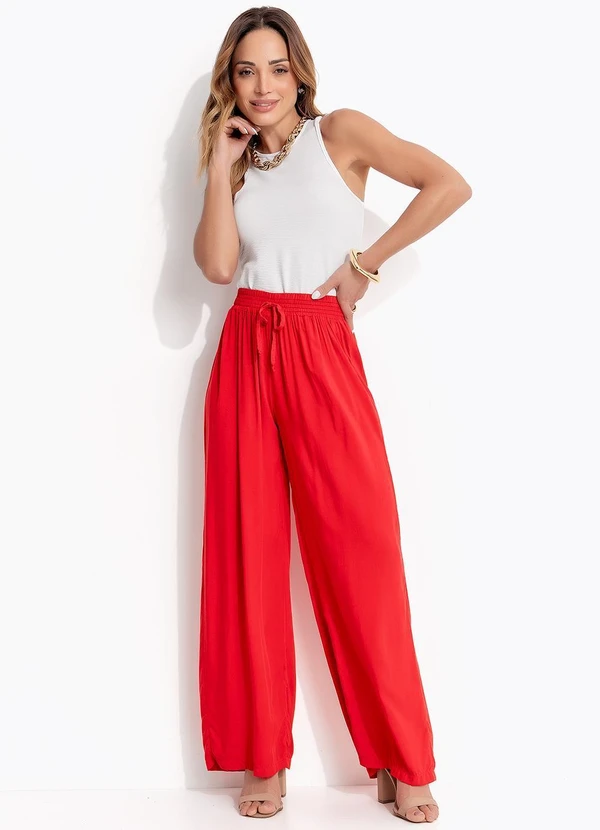 Bimini - Calça Pantalona em Viscosse Vermelho 5