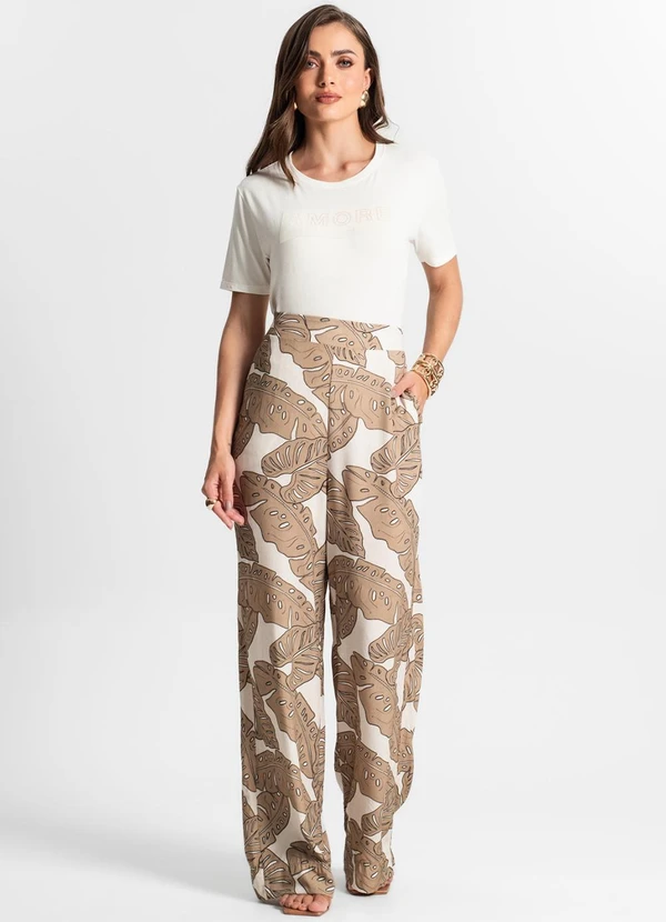 Endless - Calça Pantalona Estampada Marrom 3