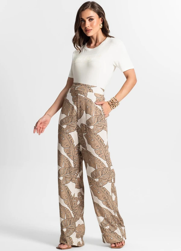 Endless - Calça Pantalona Estampada Marrom 5