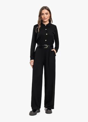 Cereja Rosa - Calça Pantalona Feminina com Bolsos  Preto - CEREJA ROSA
