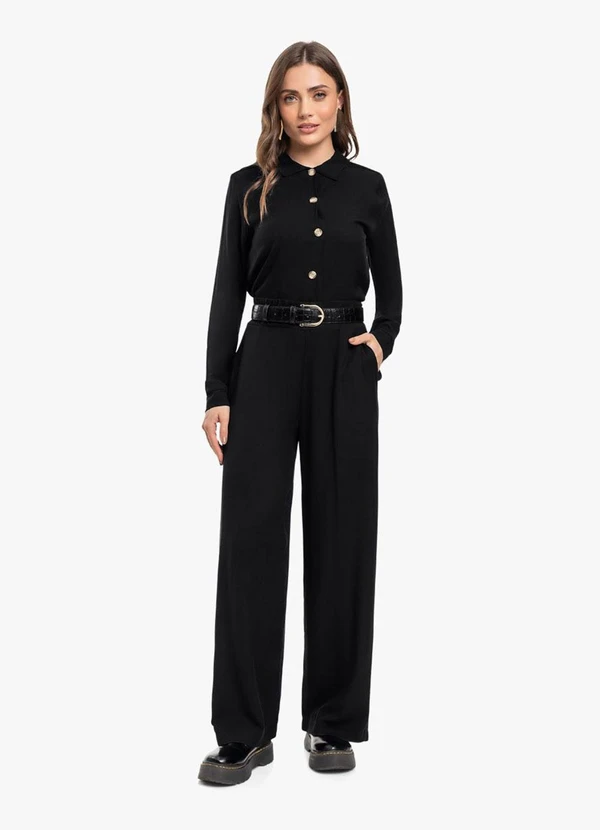 Cereja Rosa - Calça Pantalona Feminina com Bolsos Preto