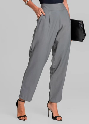 Dianna - Calça Pantalona Feminina em Alfaiataria Cinza - DIANNA