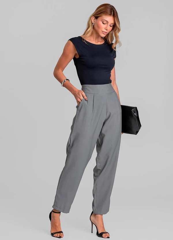 Dianna - Calça Pantalona Feminina em Alfaiataria Cinza 3