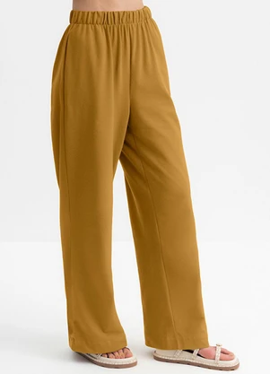 Essendi - Calça Pantalona Feminina em Flaks Amarelo - ESSENDI