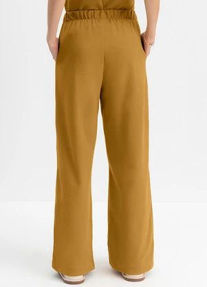 Essendi - Calça Pantalona Feminina em Flaks Amarelo - ESSENDI