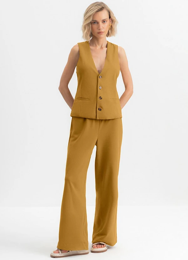 Essendi - Calça Pantalona Feminina em Flaks Amarelo 3