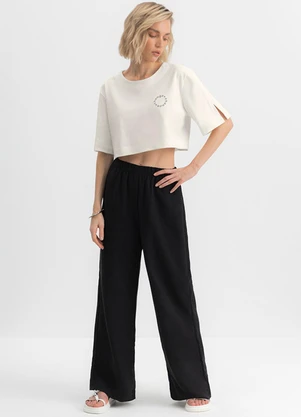 Essendi - Calça Pantalona Feminina em Flaks Preto - ESSENDI