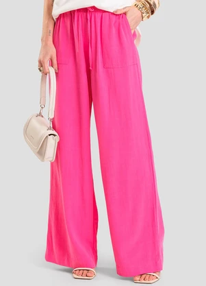 Dianna - Calça Pantalona Feminina em Linho Rosa - DIANNA
